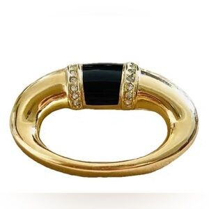 Dior Gold and Black Brooch with Crystal Accents